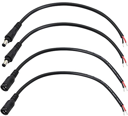 PNGKNYOCN Cavo a spirale di alimentazione DC da 25 cm, 18AWG 12V 5A 5,5 mm x 2,1 mm Maschio e femmina Jack a cilindro con blocco per prevenire la caduta del cavo (2-Pack)