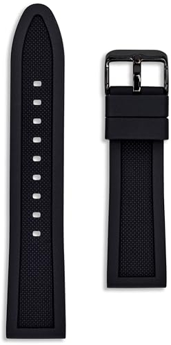 Black Buckle Silicone Watch Strap | 22 mm | Soft Rubber Replacement Band | Men & Women | Tactical EDC Waterproof Watchstrap | Knurled Texture | Spring Bars & Tool Included (22mm, Black)