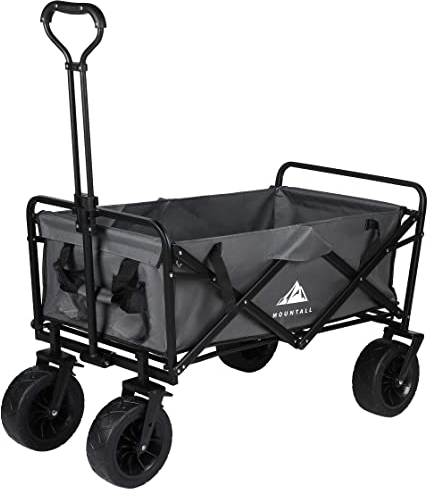 Heavy Duty Folding Wagon With Large Wheel, Trolley Cart Outdoor Transport Trailer Foldable Outdoor Garden Utility Wagon/Trolley with Cover Bag (Grey)