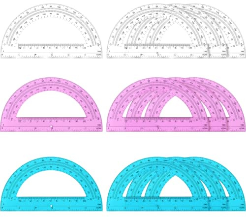 Zonon 12 Pack 6 Inch Plastic Protractor Christian Charity Donation 180 Degrees Pink Blue Clear Protractors for Classroom School Math Teacher Student Office Supplies Christmas Operation Gifts