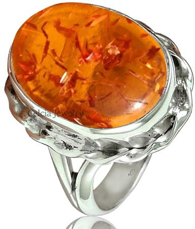 Baltic Amber Genuine Gemstone Ring, Real 925 Sterling Silver Organic Ring, Adorable Ring, Statement Ring, Delicate Ring, Amazing Birthday Gifts for Her (Baltic Amber, Size 9)