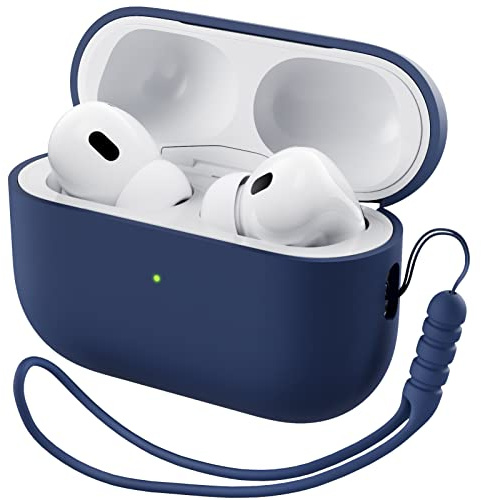 ORNARTO Cover per AirPods Pro 2 Silicone,Antiurto,Blu Navy | Compatibile con AirPods Pro 3a Generazione,Custodia Protettiva con Cordino,LED Frontale Visibile,Interno Rigido Indeformabile