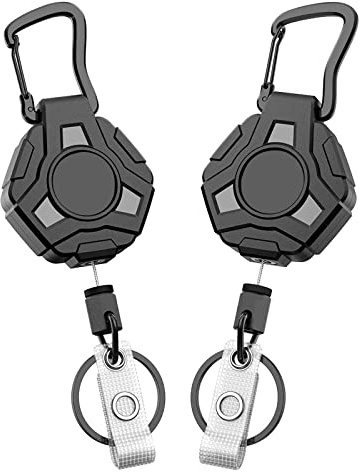 DIHOOM Retractable Keyring, Heavy Duty Carabiner Badge Holder, Tactical ID Lanyard Reel with 31.8 Steel Cord, 2 Pack