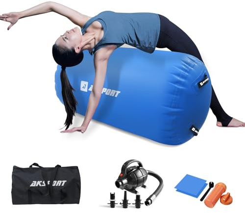 AKSPORT Luftmatta, rulle, uppblåsbar luftskoter, gymnastik, luftrulle, gymnastik med elektrisk luftpump för hemmabruk, yoga/cheerleading/tumbling/baksida
