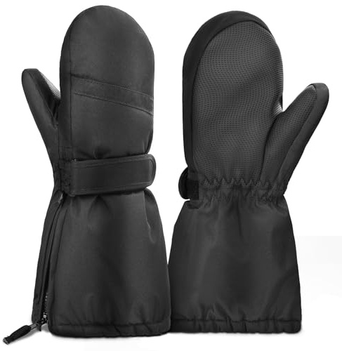 Hyeek Gants Enfant Hiver, Gants Ski Fille et Garçon avec Ficelle pour 2-7 Ans - imperméable Chaud Gants Neige Gants Mitaines Enfant Moufles de Ski pour Snowboard,Velo (Noir, XL(6-7 Ans))