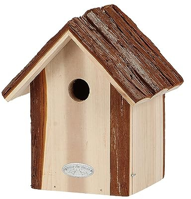 Rivanto® Nistkasten Blaumeise Rindendach aus Tannenholz, H30 x 20 x 18 cm, natürliches Vogelhaus mit Dach für Wildvögel, aus Holz