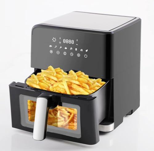 Heißluftfritteuse 8,5L XXL Airfryer 1800W Touchscreen 12 Automatikprogramme Sichtfenster & Temperaturkontrolle Spülmaschinengeeignet Für 4-5 Personen (Schwarz) (Schwarz)