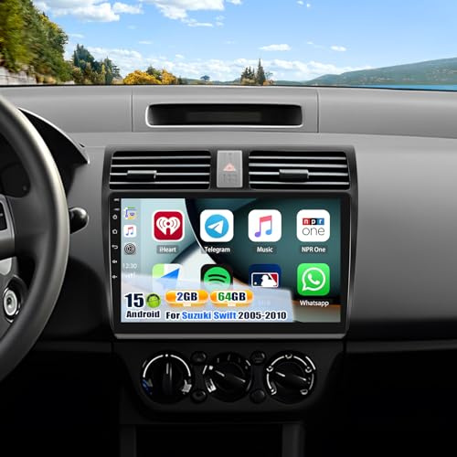 CAMECHO 2+64G Android 15 Autoradio 10 Pulgadas para Suzuki Swift 2005-2010 con Wireless Carplay Android Auto, GPS Navi Radio Touchscreen HD con Bluetooth WiFi RDS FM +Cámara Trasera