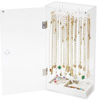 Acrylique Rangement Collier, Porte Collier Presentoir, Rangement Presentoir Bijoux, avec 24 Crochets, Convient aux Colliers, Pendentifs, Bracelets, Bagues et Boucles D'Oreilles