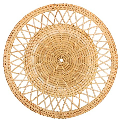 Wandkorb-Dekoration, Handgefertigte Boho-Wandkörbe Zum Aufhängen, Wanddekoration aus Gewebtem Seegras-Rattan, Flache, Runde, Handgefertigte Wanddekoration für(Rundes Kreuz aus Rattan, 30 cm)