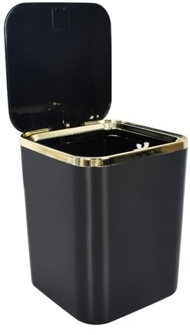 Mini Trash Can with Lid - 2 L Pop Up Wastebasket for Bathroom Vanity, Desktop, Coffee Table - Dispose of Cotton Rounds, Makeup Sponges, Tissues (Black)