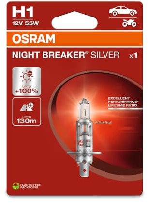 OSRAM NIGHT BREAKER SILVER H1, 64150NBS-1BL, + 100 Prozent, halogenscheinwerfer, 1 Lampe, Einzelblister