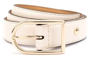 kate spade new york Women's 1 Inch Asymmetrical Buckle, Leather Belt Accessory with Gold Hardware, Parchment, S