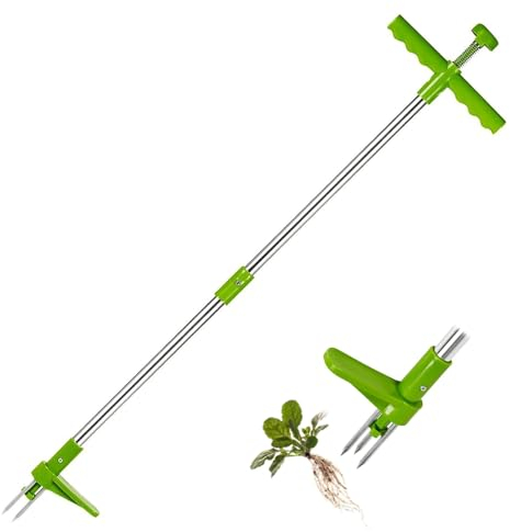 Unkrautstecher, Unkrautentferner Länge 100cm, mit DREI-Kiefer für effizientes Entfernen von Unkraut, Krallen und Pedale aus verdickter und gehärteter Edelstahl, Gartenwerkzeug