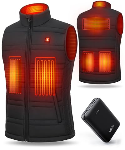 UNBON Gilet Chauffant Homme, Veste Chauffante Homme avec Batterie USB 10000mAh, Doudoune Chauffante Hommes sans Manches avec 3 Températures 6 Zones de Chauffage Électrique pour Moto Chasse, Noir, L