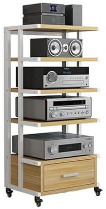 GUAWJRZDP Hi Fi Regal Mit Schubladen, Hi Fi Rack Audio-Rack, Audio Rack Hi Fi Regal Mit Großer Kapazität, Record Player Stand Aus Holz, Video-Medienständer for Entertainment-Stereoanlage(5-Tier)