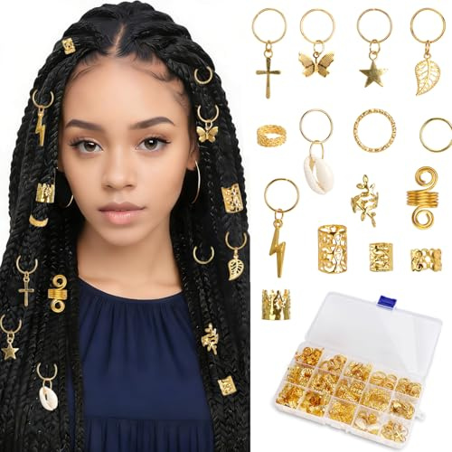 ZHXGO 244Pcs Hair Jewelry Braids, Hair Dreadlock Metal Clips, Hair Charms Pendants, Hair Dreadlocks Accessories Hair Coils Rings, Braid Beads for DIY Decoration Party Festival (Gold)