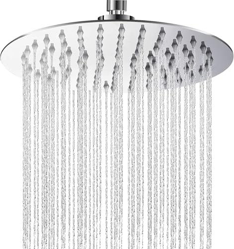 8 Zoll Regendusche Duschkopf aus Edelstahl, Selbstreinigender Regenduschkopf mit Anti-Kalk-Düsen, Runde Duschkopf Regendusche Wassersparende Kopfbrause mit Chrom-Finish, G1/2 Universal (20cm)