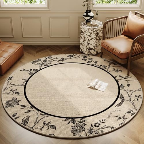 Nyescasa Runder Teppich Vintage Boho Waschbar rutschfest Bedruckt Wohnzimmerteppich Rund 80cm Weich Modern Teppich für Schlafzimmer Wohnzimmer Esszimmer Küche Innen Khaki