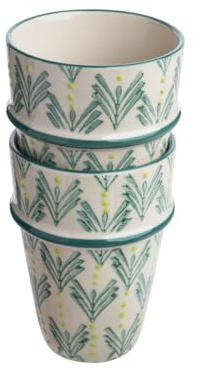 Tranquillo Juego de 2 tazas de té Oriental de 200 ml, de gres con estampado a mano, color verde y amarillo, diámetro de 7,5 cm x 8 cm