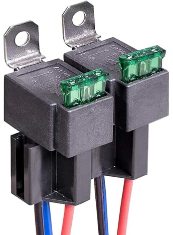 2 Stück 12V Sicherungsrelais 30A ATO/ATC Flachsicherung | mit Kabelbaumsatz, 4-polige SPST Relais, Automobilbereich, 12 AWG Hochleistungskabel