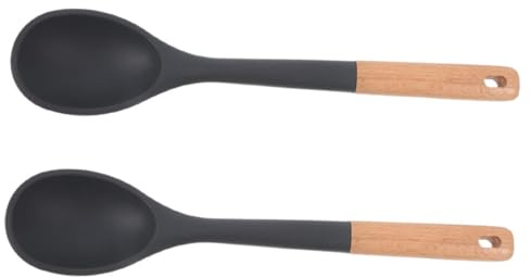 Generic 2pcs Silicone Cooking Spoon Spoons Pan Wok Black Serving Wooden Colorful Wood Spatula Multifunction Bamboo Cooking Utensil Pine Wood