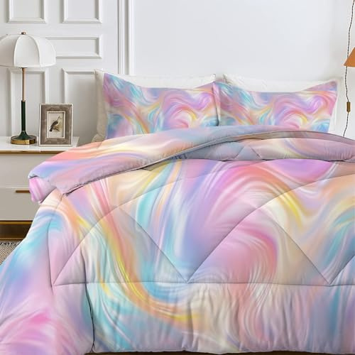 SYHIEGO Bunte Marmor Bettdecke 135x200 4 Jahreszeiten, Krawatte Dye Ganzjahresdecke 135 x 200, Weiche Bettdecke Ohne Bezug, Waschbare Bettdecken Aquarell Pastell Rosa Steppdecke Schlafdecke, G&2