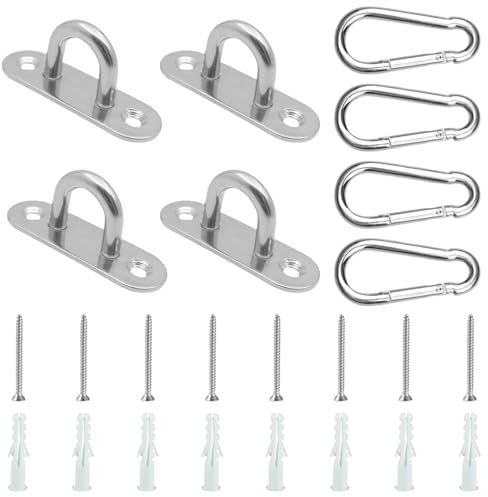 4 Pcs Ganchos Pared Con Tornillos Conjunto, Placa de Ojo Acero Inoxidable, Placa de Ojal de Placa de Ojo, Placa de Mástil de Acero Inoxidable, para Colgar Redes, Cuerdas, Hamaca, Anillas de Gimnasia