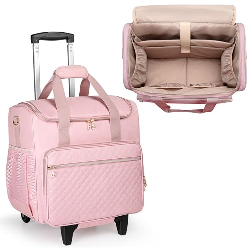 LUXJA Rolling Teacher Bag with Laptop Compartment and Detachable Dolly, Multifunctional Rolling Teacher Tote Bag (Patent Pending), Pink
