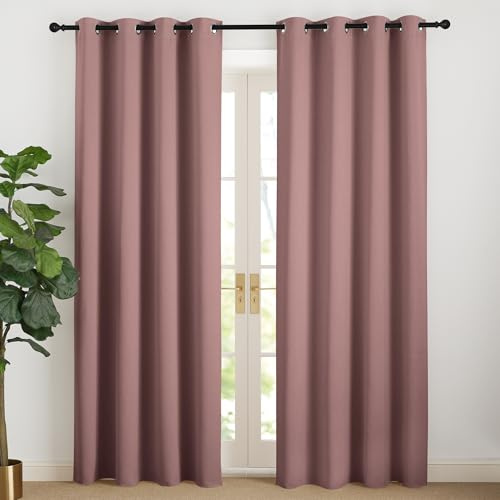 NICETOWN Verdunkelungsvorhang mit Ösen Thermovorhang Hitzeschutz Türgardine | Altrosa, H200 x B140 cm, 2er Set, Moderne Gardinen, Blackout Curtain, Geeignet für Wohnzimmer, Schlafzimmer und Kinderzimmer