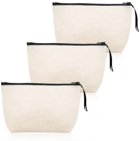 3 Stück Canvas Aufbewahrungstaschen, DIY Blank Stoffbeutel, Stoffbeutel zum Bemalen, Tasche Federmäppchen Bemalen, Reise Kosmetiktasche, Geschenk für Mädchen (Weiß)