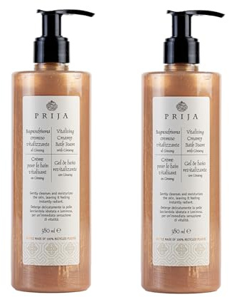 Prija Vitalising Creamy Bath Foam with Ginseng Extract 2x 380ml | Pearly Texture for Radiance Boost. Gently Cleanses and Moisturises the Skin. Luxurious Spa Quality Formula.