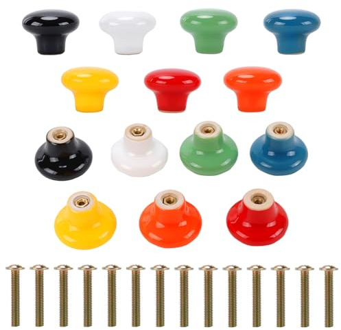MOUYAT 14PCS Ceramic Cabinet Knobs, Colorful Cupboard Door Knob, 32mm Round Drawer Knobs for cupboards, Drawers, Wardrobe