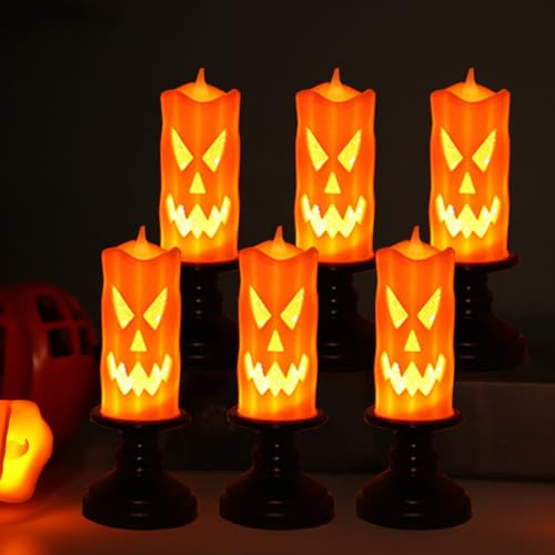 CHENBOOW Velas LED,6 Piezas Velas de té LED,Calabaza de Halloween,Decoración de Halloween,Calabaza Decoración,para Carnaval,Mardi Gras,Fiesta Temática,Víspera de Todos los Santos