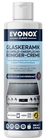 Evonox Clean Oberflächenreiniger-Creme - Glaskeramik, Kochfeld und Glasherde, Oberflächenreiniger-Creme für Backöfen 200ml