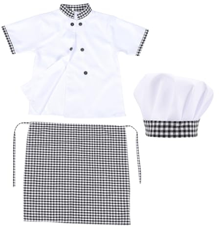 STOBAZA Costume Da Chef Per Bambini 3 Pezzi 130cm Cotone Traspirante Set Unisex Con Cappello, Camicetta a Maniche Corte e Grembiule Per Giochi Di Finzione e Travestimenti Professionali