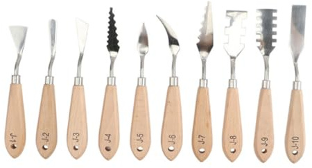 FIXOSHEE 10 Pezzi Raschietti Per Pittura a Olio e Spatole Per Pittori Artistici Manico in Legno, Strumenti Per Miscelazione e Texturizzazione, Adatti Per Studenti, Insegnanti e Appassionati D’arte