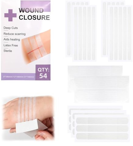 Sterile Skin Wound Closure Strips 3 Sizes 54 Count Butterfly Stitches Strip for Lacerations Incisions and Cuts