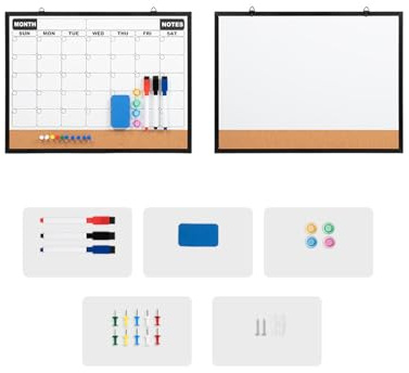 Kombinierte Kork Pinnwand Und Magnetisches Löschbares Whiteboard Zur Wandmontage Mit Integriertem Monatsplan. Aluminiumrahmen. Doppelseitige Magnetische Büro Pinnwand Aus Kork
