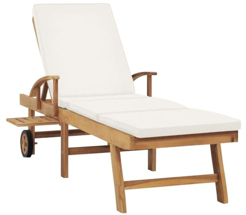 Genérico Lettino Prendisole con Cuscino in Massello di Teak Crema,Crema,20.3kg,48022