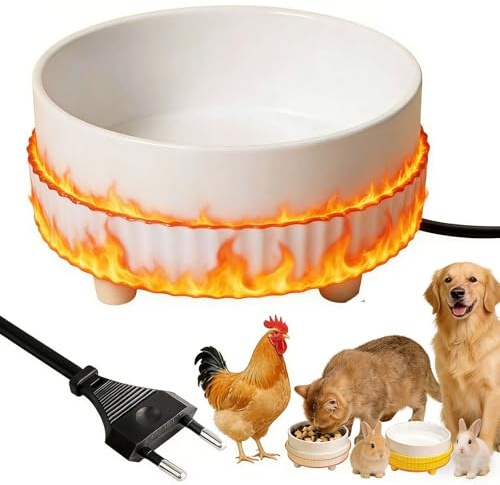 Beheizter Wassernapf, Beheizter Katzennapf,Thermischer Hundewassernapf,Beheizters Haustiernapf,Für Hühner Tiere Welpen,Europäischer Stecker,350ml,Weiß