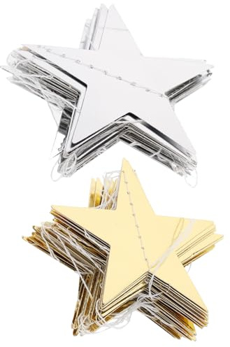 BESTonZON 4 Stück Sternen Hängedekoration aus Kraftpapier Gold und Silber Kleine Papierstern Girlande für Party und Eventdekoration Fenster und Türschmuck