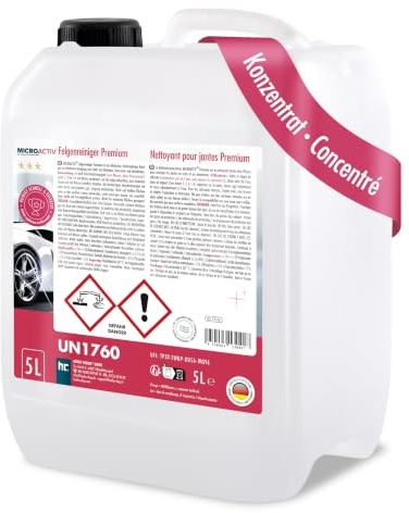 MICROACTIV® Felgenreiniger Premium Konzentrat 5 L | Alkalischer Profi Felgenreiniger gegen Bremsstaub & Flugrost – Für Alufelgen, Stahlfelgen & Karosserie – anwendungsfertig