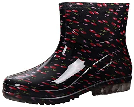 Bottes en caoutchouc courtes pour femme - Bottes de pluie courtes en caoutchouc imperméables - Bottes de pluie pour l'extérieur - Bottes hautes à enfiler - Chaussures aquatiques confortables à tige