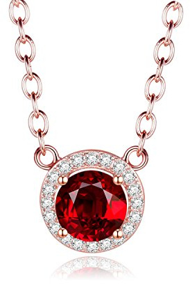 Uloveido 0,6 Karat Kissen geschnitten Runde echte rote Granat Diamant Anhänger Birthstone Halskette für Frauen Mädchen 925 Sterling Silber Rose Gold plattiert Jubiläum Engagement Schmuck FN044