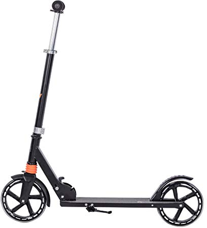 Clamaro 'Sidekick' 205mm Cityroller Tretroller gefedert, bis 100 kg belastbar, zusammenklappbar, höhenverstellbar, Scooter Kickroller mit Reibungsbremse, für Kinder und Erwachsene, Schwarz