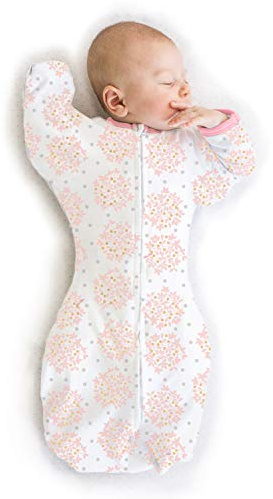 SwaddleDesigns Transitional Swaddle Sack, Arms Up Half-Length Sleeves & Mitten Cuffs, Swaddle for Newborn Transition to Baby Sleep Sack Wearable Blanket, 0-3 month, 6-14 lb, Heavenly Floral Pink