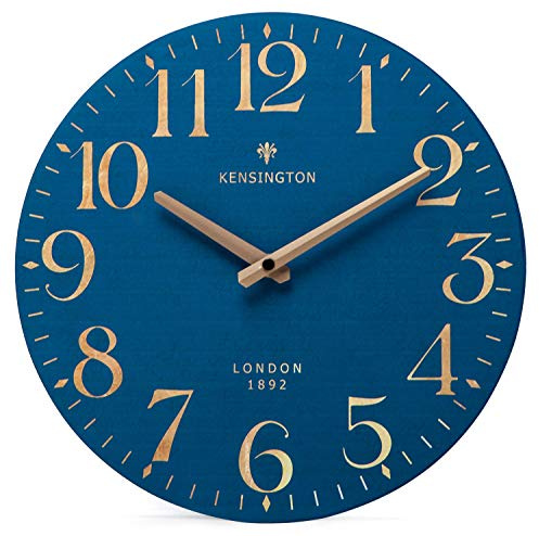NIKKY HOME Navy Blue Wooden Wall Clock 12 Inch - Battery Operated Silent Non Ticking Clock Decor for Kitchen, Living Room, Bathroom, Office
