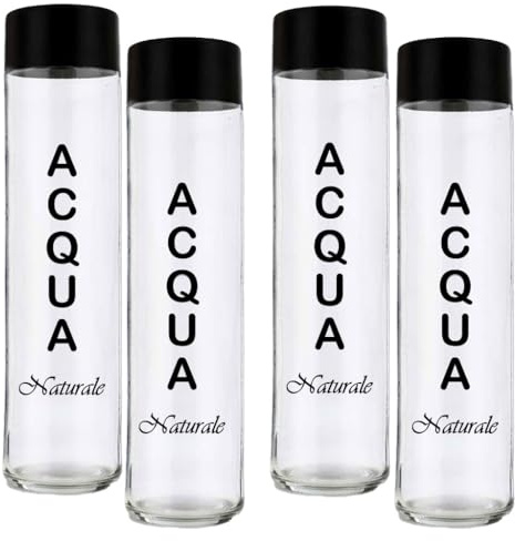 BrandPrint - Juego de 4 botellas de cristal de 750 ml modelo tubo con tapón de rosca serigrafiado - Botella para agua y refrescos - (4 naturales)