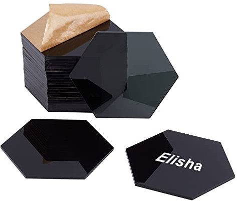 NBEADS 25 Stück Acrylplatten, Schwarz Opake Acrylplatte Sechskantplatte für Schilder DIY Display Projekte Handwerk, 80x92x2.5 mm